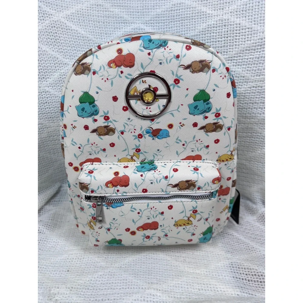 Pokemon Sleeping Characters Mini Backpack White Blue Floral Print NWT
